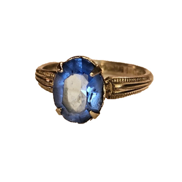 925 Sterling Silver Faceted Blue Sapphire Ring B.G. Size 5 - Picture 1 of 5